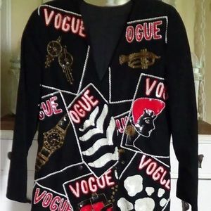 Vintage black sequin beaded runway vogue jacket
